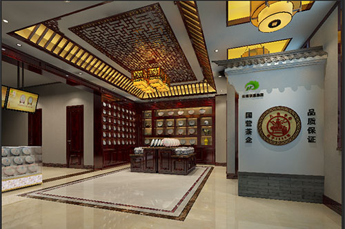 蒙自古朴典雅的中式茶叶店大堂设计效果图